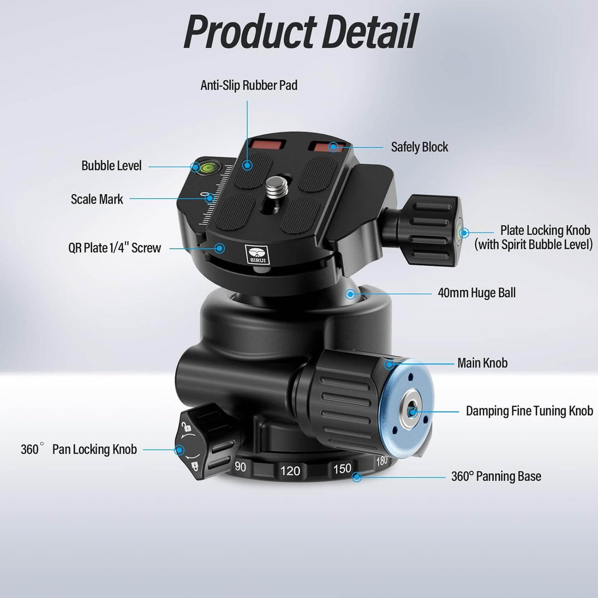 SIRUI AM-40 Low Profile Heavy Duty Ball Head 4