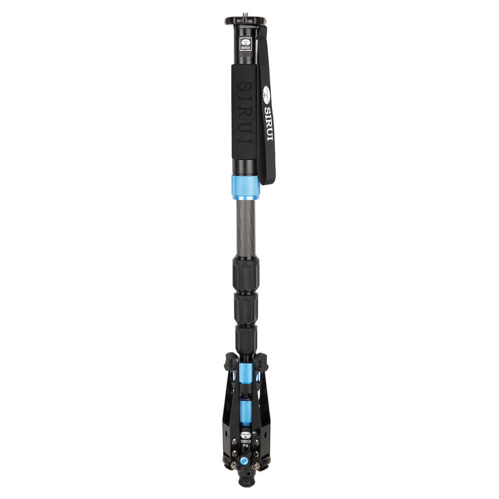 SIRUI P-224SR Multifunction Carbon Monopod with Stand Spider - PSR Series standing upright with blue accents.