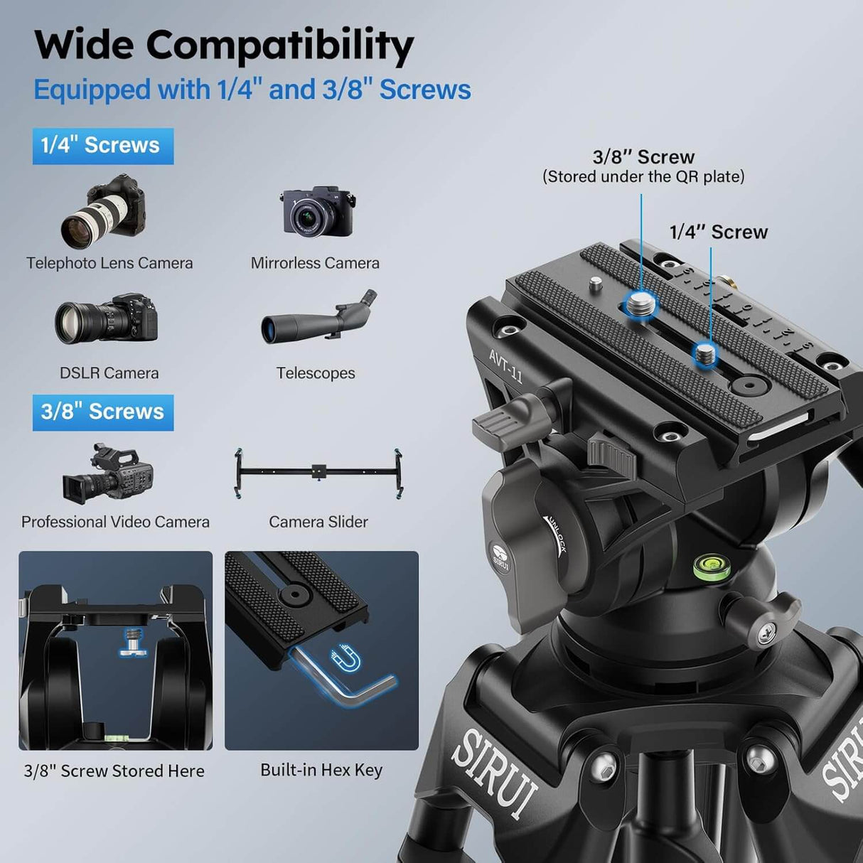 SIRUI Heavy Duty Video Tripod for Camera AVT-11 8