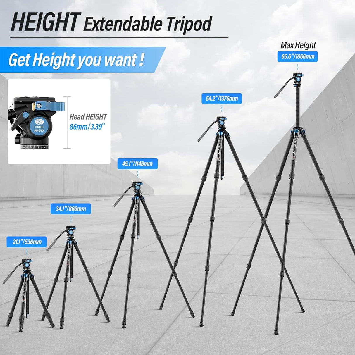 SIRUI AM-124 Carbon Fiber Tripod with AM-5VX Fluid Head 3