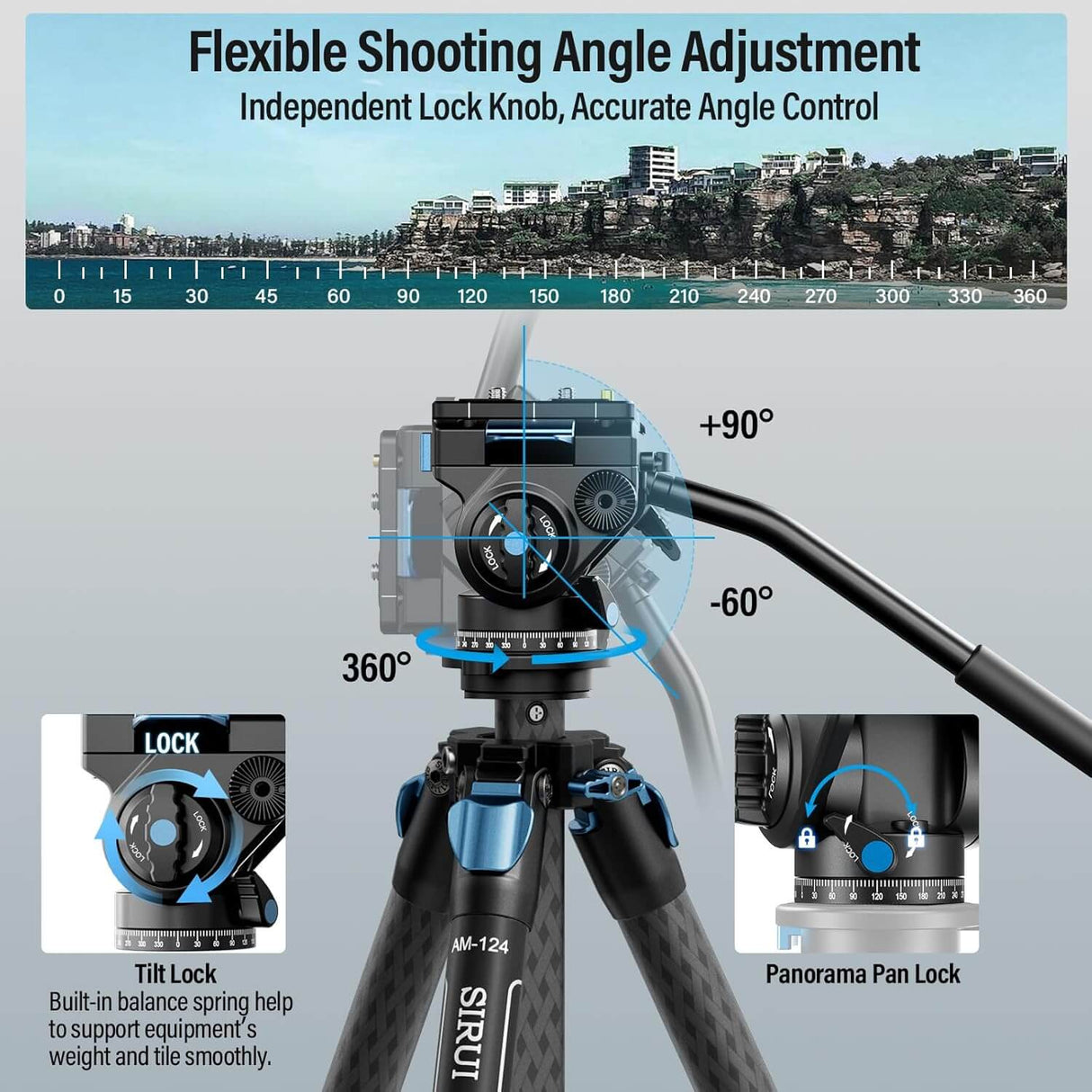 SIRUI AM-124 Carbon Fiber Tripod with AM-5VX Fluid Head 4