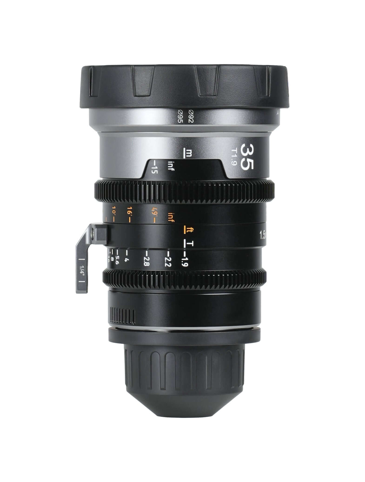 SIRUI 1.5x T1.9 IronStar Series Anamorphic Full Frame Cine Lens side view with detail and measurements.