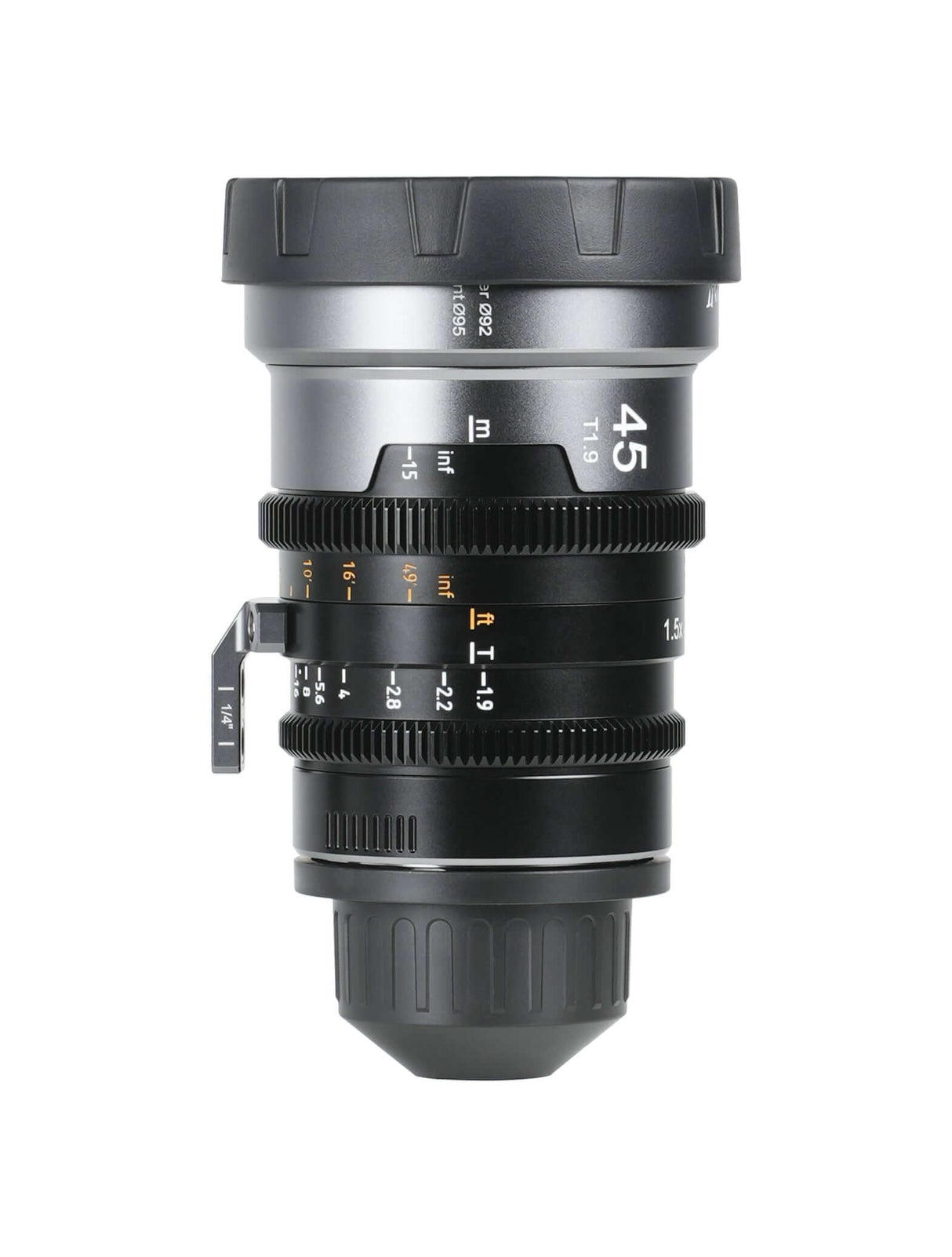 SIRUI 1.5x T1.9 IronStar Series Anamorphic Full Frame Cine Lens side view with focus settings.