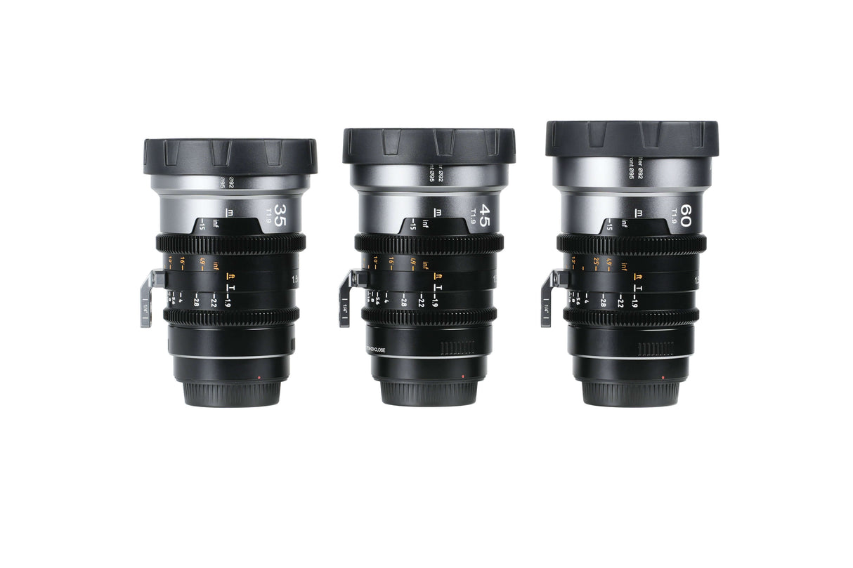 SIRUI 1.5x T1.9 IronStar Series Anamorphic Full Frame Cine Lens set of three lenses showing core focal range.