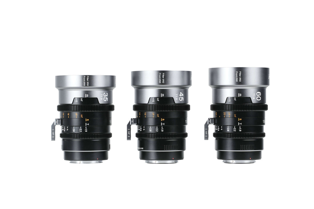 SIRUI 1.5x T1.9 IronStar Series Anamorphic Full Frame Cine Lens set of three lenses for cinematography.