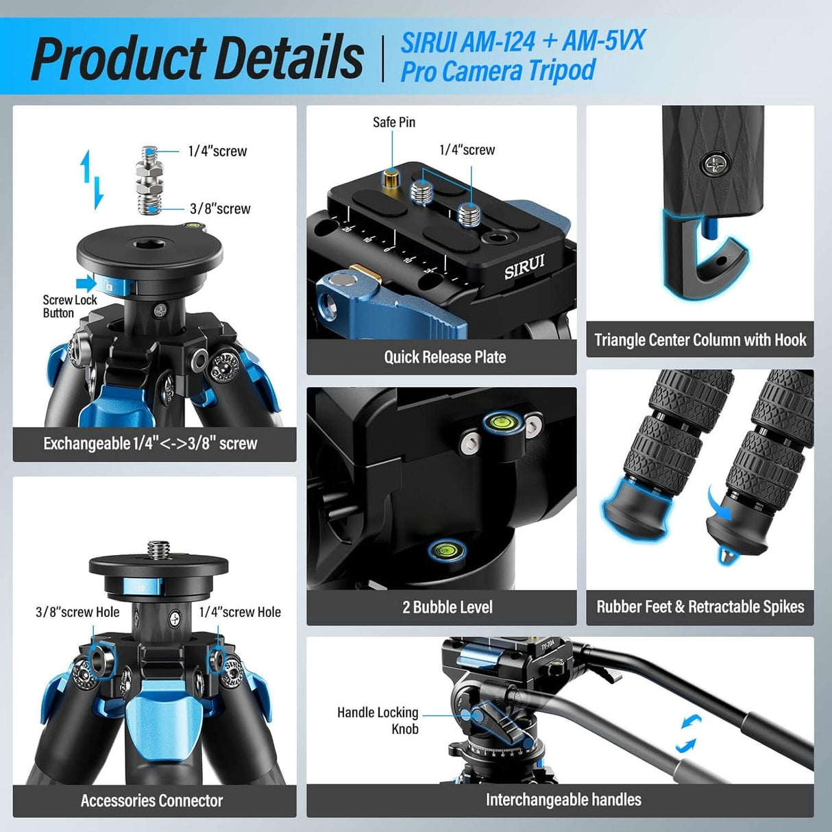 SIRUI AM-124 Carbon Fiber Tripod with AM-5VX Fluid Head 8