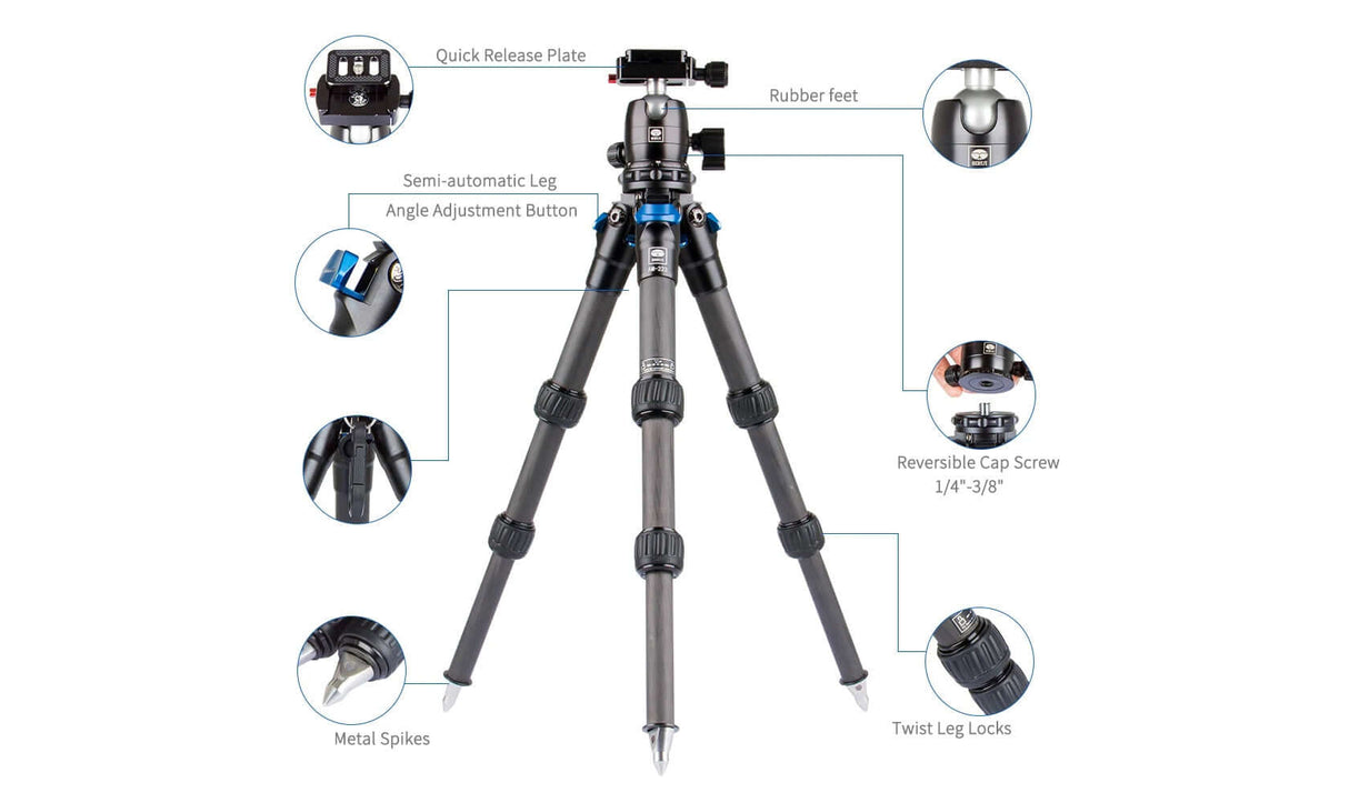 SIRUI AM-223 Carbon Fiber Mini Travel Tripod with B-00K Ball Head 1