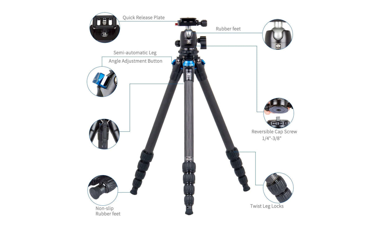 SIRUI AM-225 Carbon Fiber Small Tripod with B-00K Ball Head 4