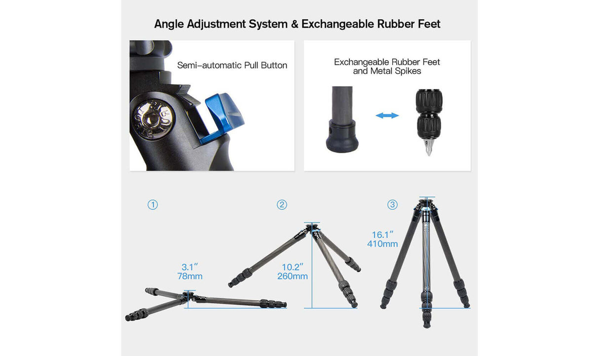 SIRUI AM-254 Carbon Fiber 4-Section Medium Camera Tripod Leg 8