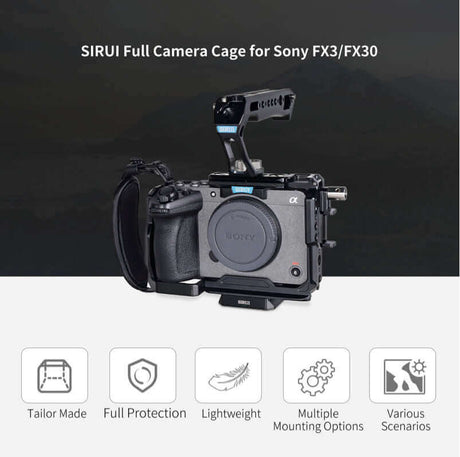 SIRUI Full Camera Cage designed for Sony FX3/FX30, featuring lightweight design and versatile mounting options.