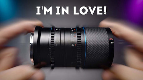 Close-up of the Sirui 35mm T2.9 anamorphic lens showcasing its sleek design and love for photography.