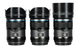 f1.2 sirui sniper lens, aps-c frame autofocus lens 3 set in black with detach lens hoods.