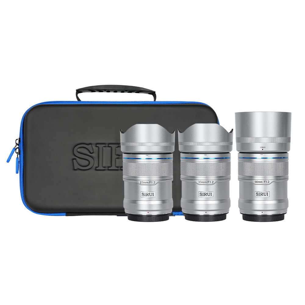 SIRUI Sniper Set Obiettivi Grandangolo Autofocus APS-C 23mm, 33mm, 56mm F1.2 per A5, A6, FX30, ZV-E10 (Attacco E, Argento SIRUI Sniper Set Obiettivi Grandangolo Autofocus APS-C 23mm, 33mm, 56mm F1.2 per A5, A6, FX30, ZV-E10 (Attacco E, Argento