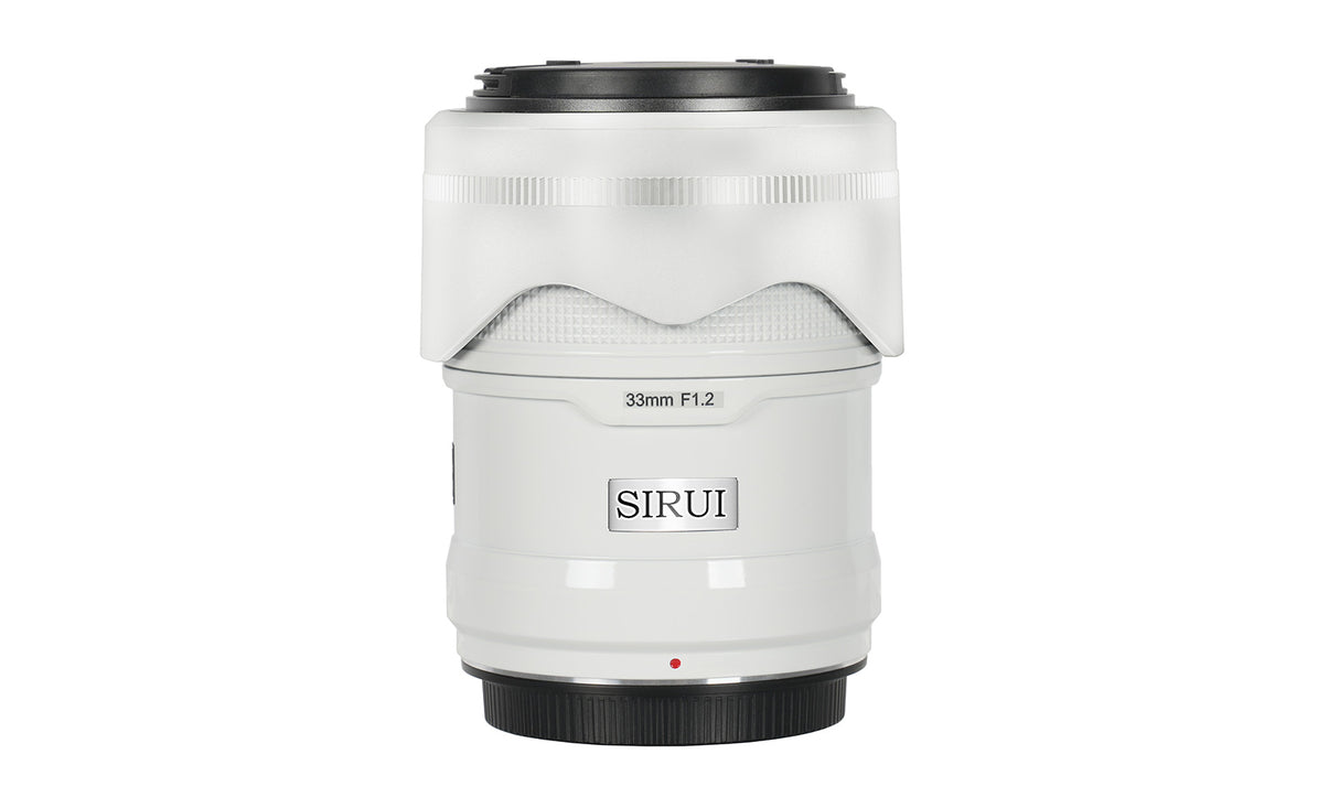 33mm white f1.2 sirui sniper lens, aps-c frame autofocus lens mount detail