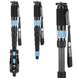 SIRUI P-426SR Multifunction Carbon Monopod with Support Base - PSR Series, showcasing 6-section design and blue accents.
