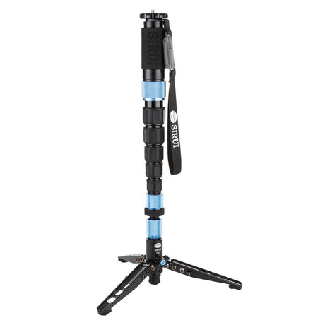 SIRUI P-326SR Multifunction Carbon Monopod with VH-10 Fluid Video Head - PSR Series standing on three legs.