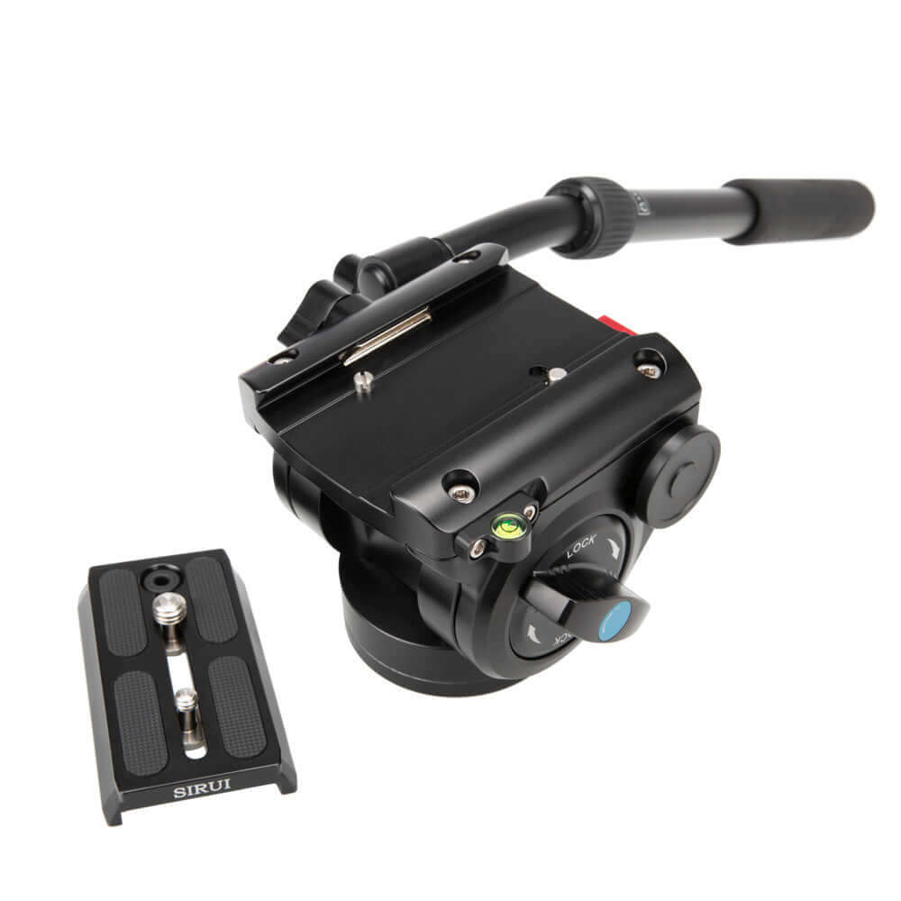 SIRUI P-426SR Multifunction Carbon Monopod with VH-10 Fluid Video Head - PSR Series, video head showing quick release plate.