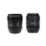 SIRUI AURORA Series 35mm F1.4 Full-frame Autofocus Lens next to another lens for comparison.