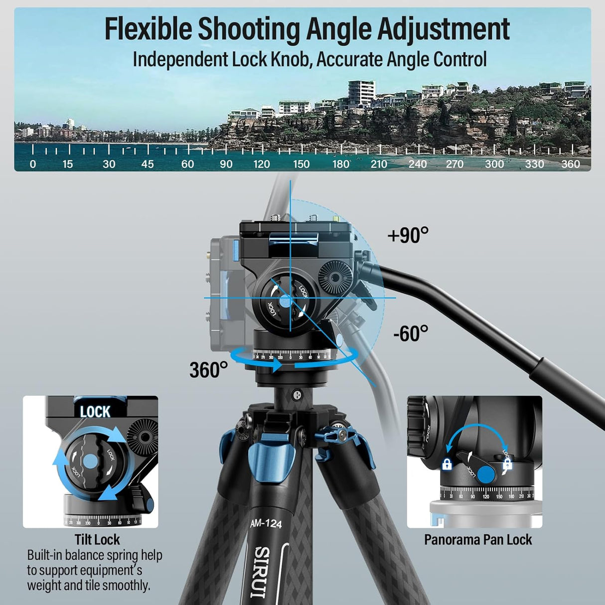 SIRUI AM-124 Carbon Fiber Tripod with AM-5VX Fluid Head