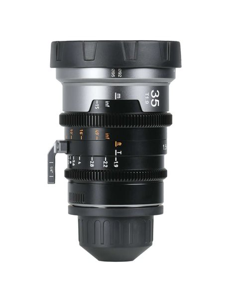 SIRUI 1.5x T1.9 IronStar Series Anamorphic Full Frame Cine Lens side view with detail and measurements.