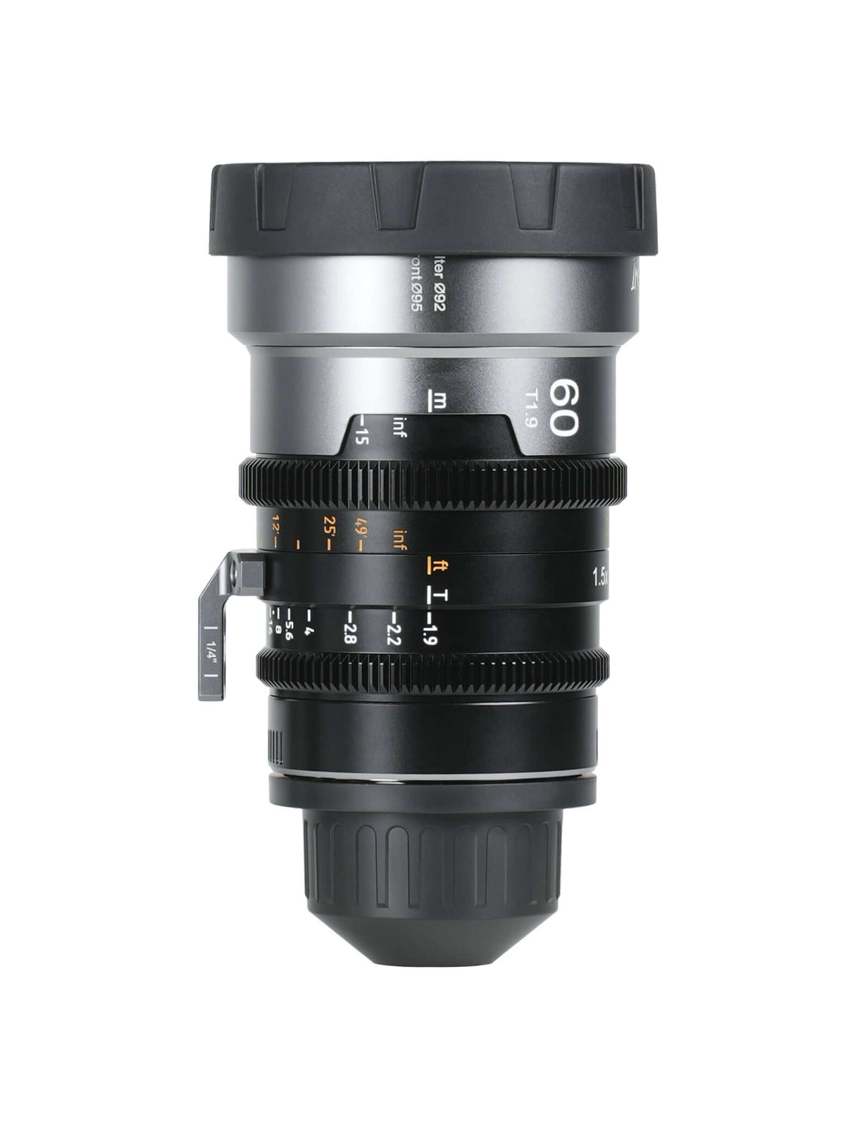 SIRUI 1.5x T1.9 IronStar Series Anamorphic Full Frame Cine Lens side view with focus markings.
