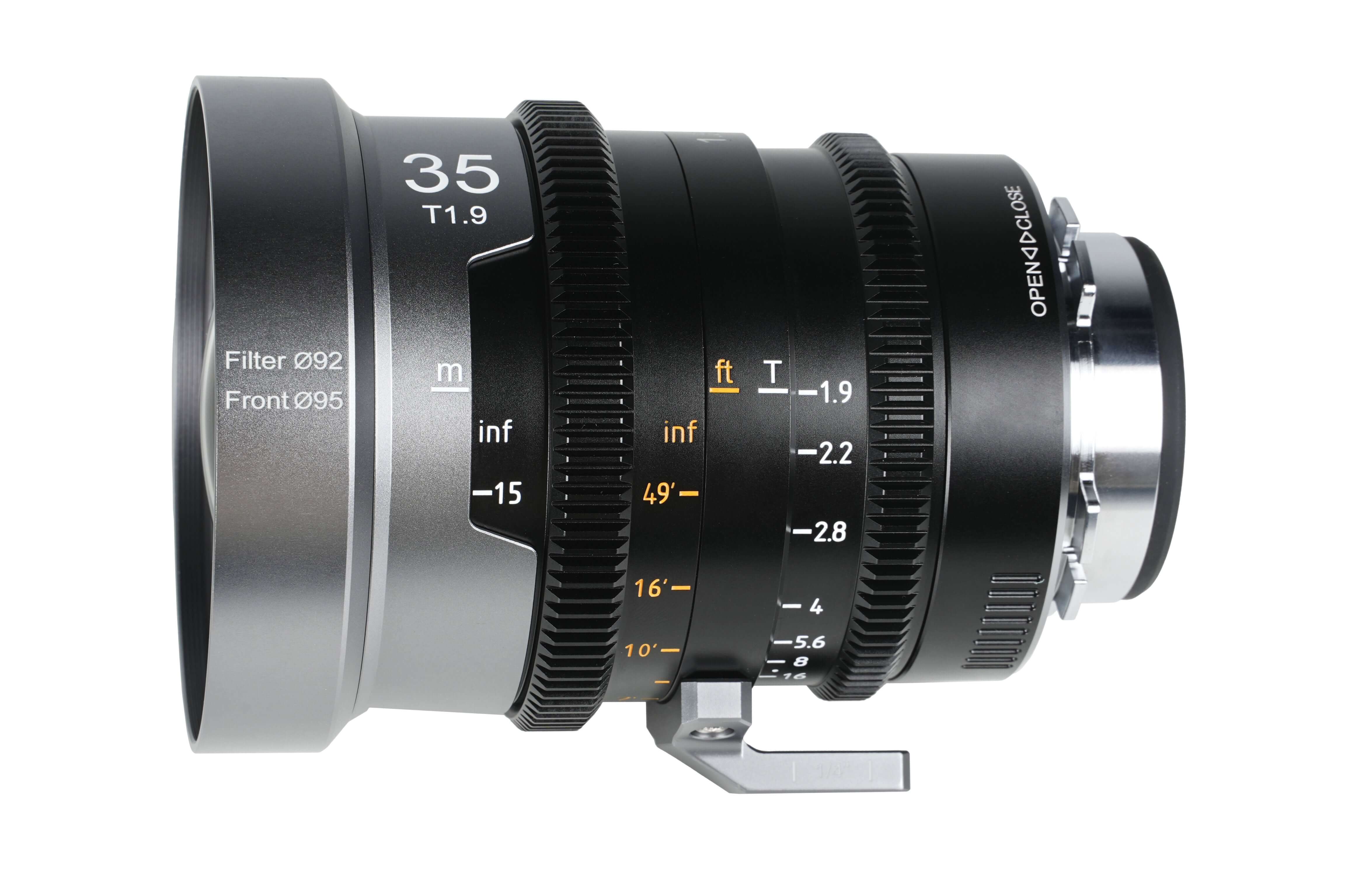 SIRUI 1.5x T1.9 IronStar Series Anamorphic Full Frame Cine Lens side view with focus markings.