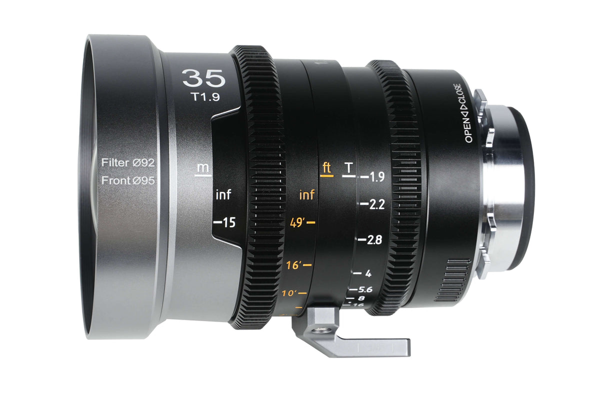 SIRUI 1.5x T1.9 IronStar Series Anamorphic Full Frame Cine Lens side view with focus markings.