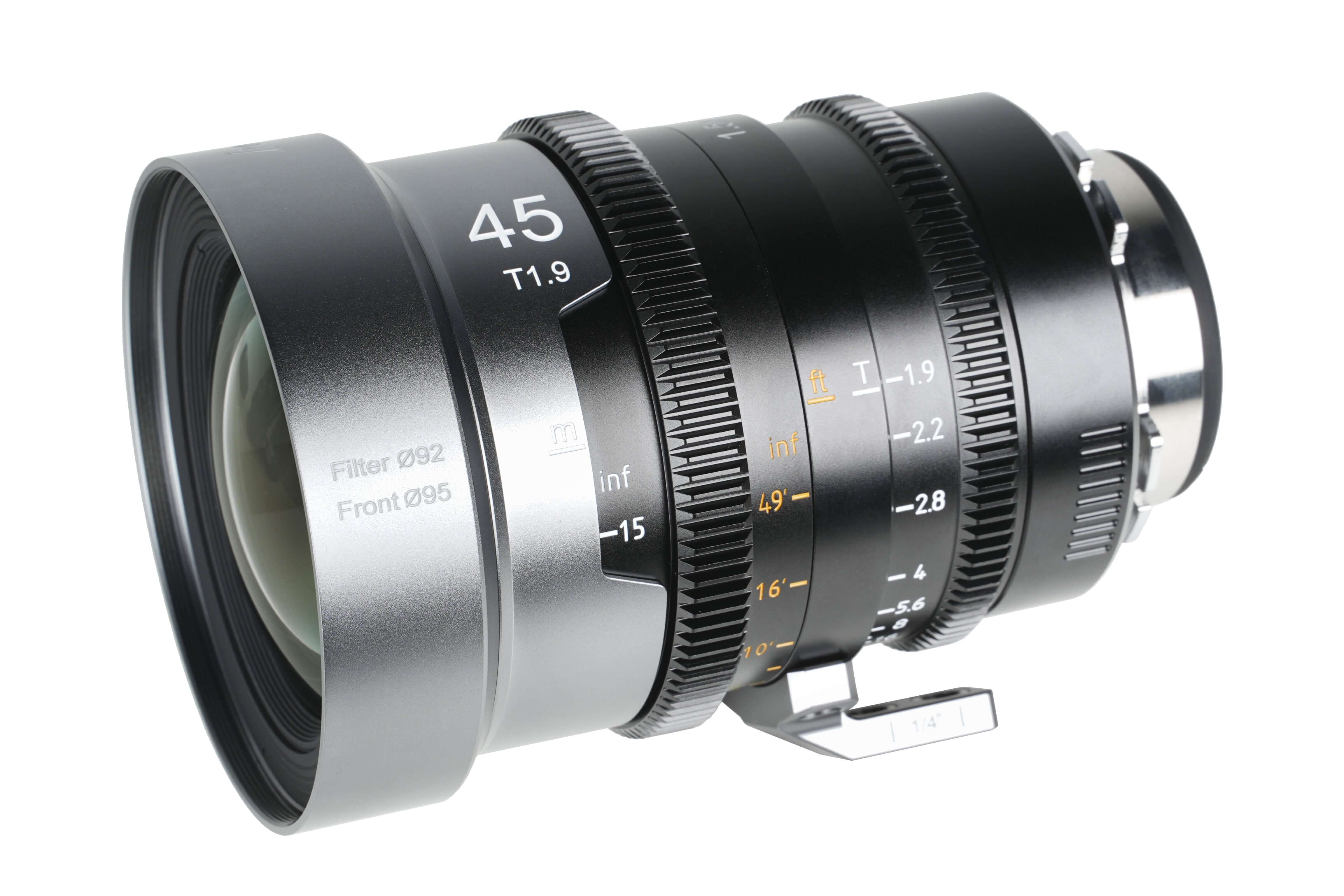 SIRUI 1.5x T1.9 IronStar Series Anamorphic Full Frame Cine Lens angled view with focus markings and T1.9 aperture