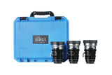 SIRUI 1.5x T1.9 IronStar Series Anamorphic Full Frame Cine Lens set with blue carrying case.