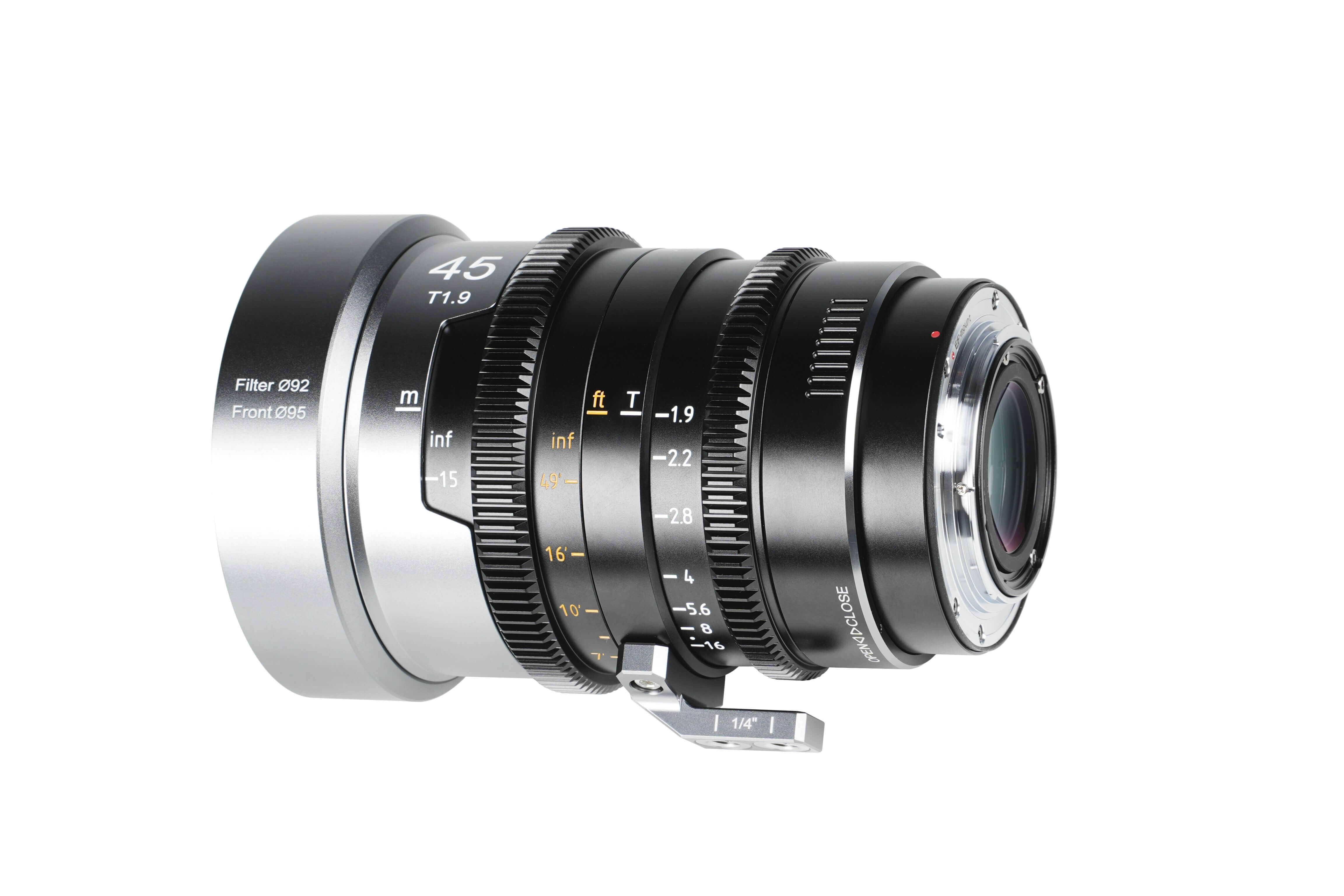 SIRUI 1.5x T1.9 IronStar Series Anamorphic Full Frame Cine Lens with 45mm focal length and T1.9 aperture.