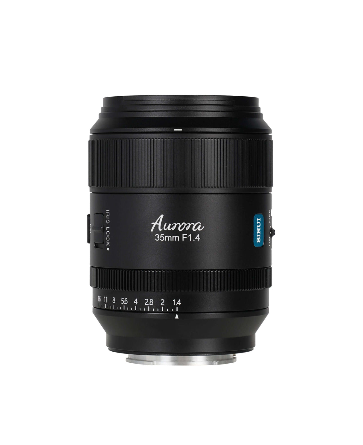 SIRUI AURORA Series 35mm F1.4 Full-frame Autofocus Lens, showcasing a sleek design and advanced optics.