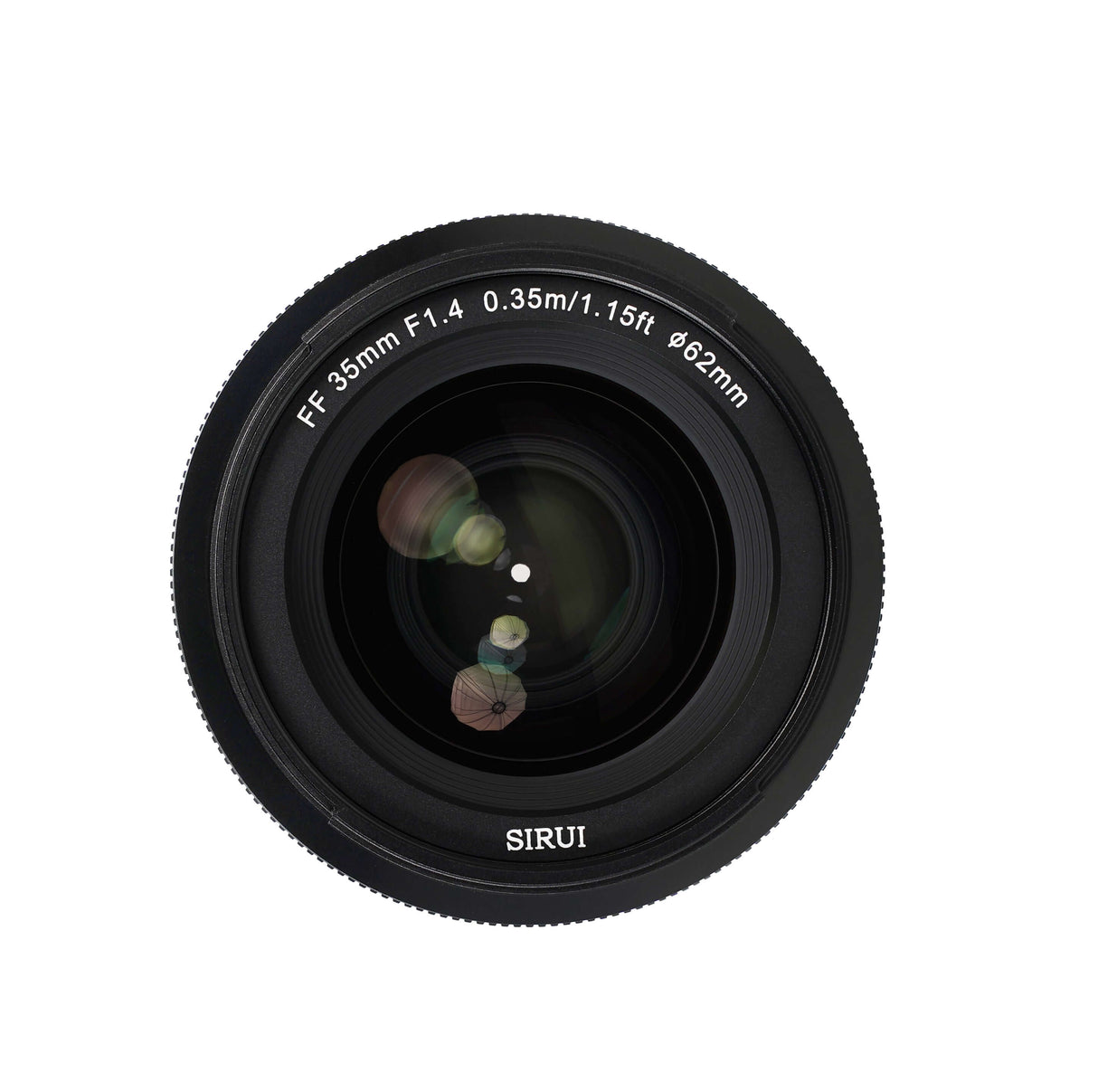 SIRUI AURORA Series 35mm F1.4 Full-frame Autofocus Lens showcasing the lens element and design features.