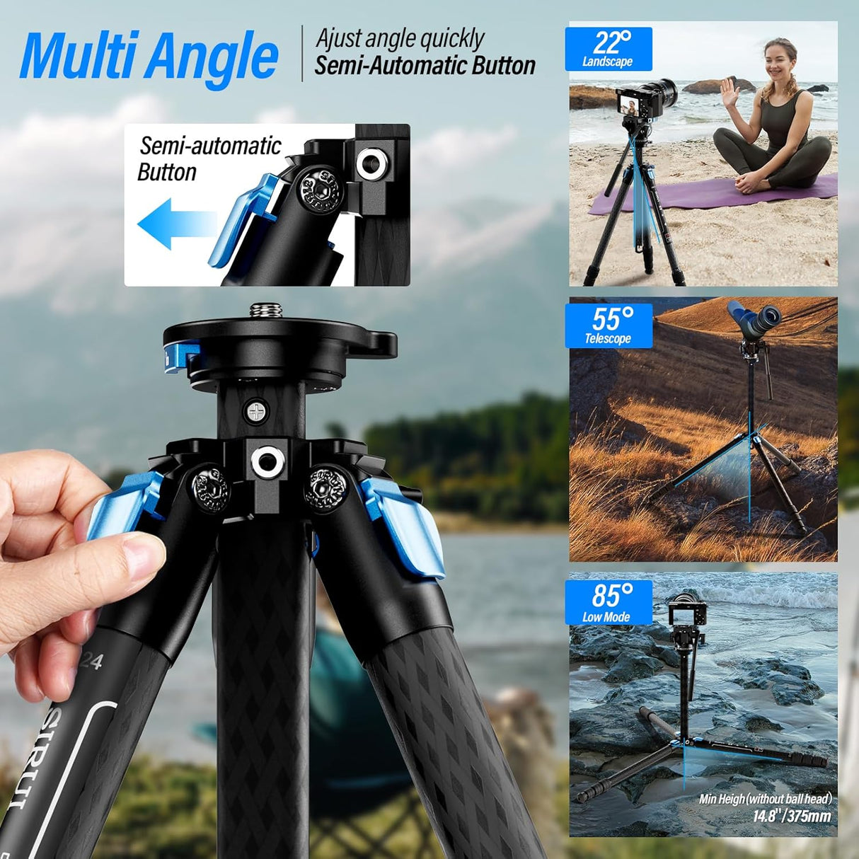 SIRUI AM-124 Carbon Fiber Tripod with AM-5VX Fluid Head