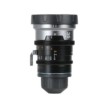 SIRUI 1.5x T1.9 IronStar Series Anamorphic Full Frame Cine Lens side view with detail and measurements.